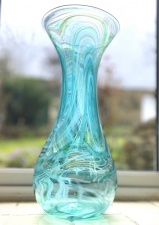Hand made Bath Aqua Glass Teal lily vase